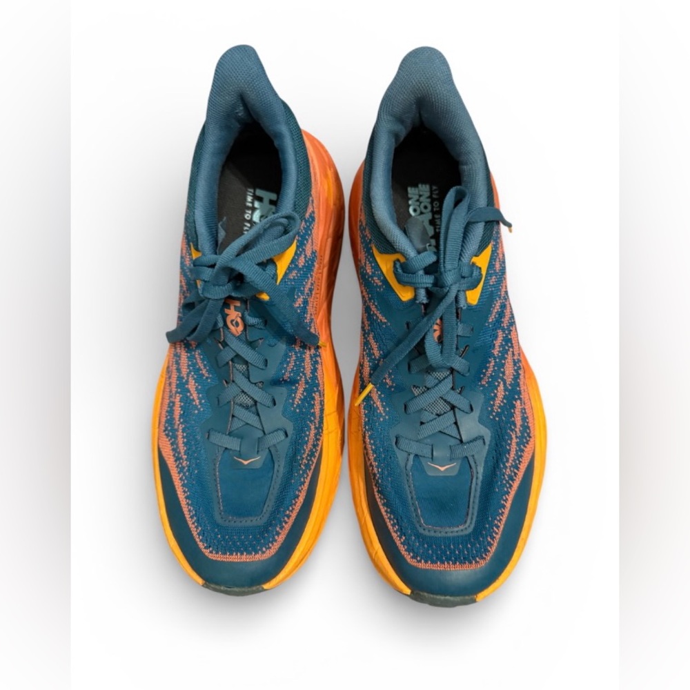 Hoka Speedgoat 5 men’s 9D lace up blue & orange trail running shoes - Picture 2 of 8